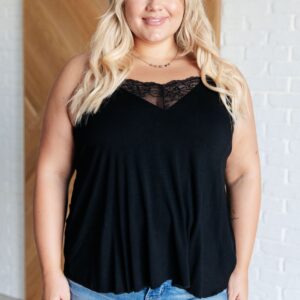 A Gleam in Her Eyes Lace Detail Cami in Black Ave Shops